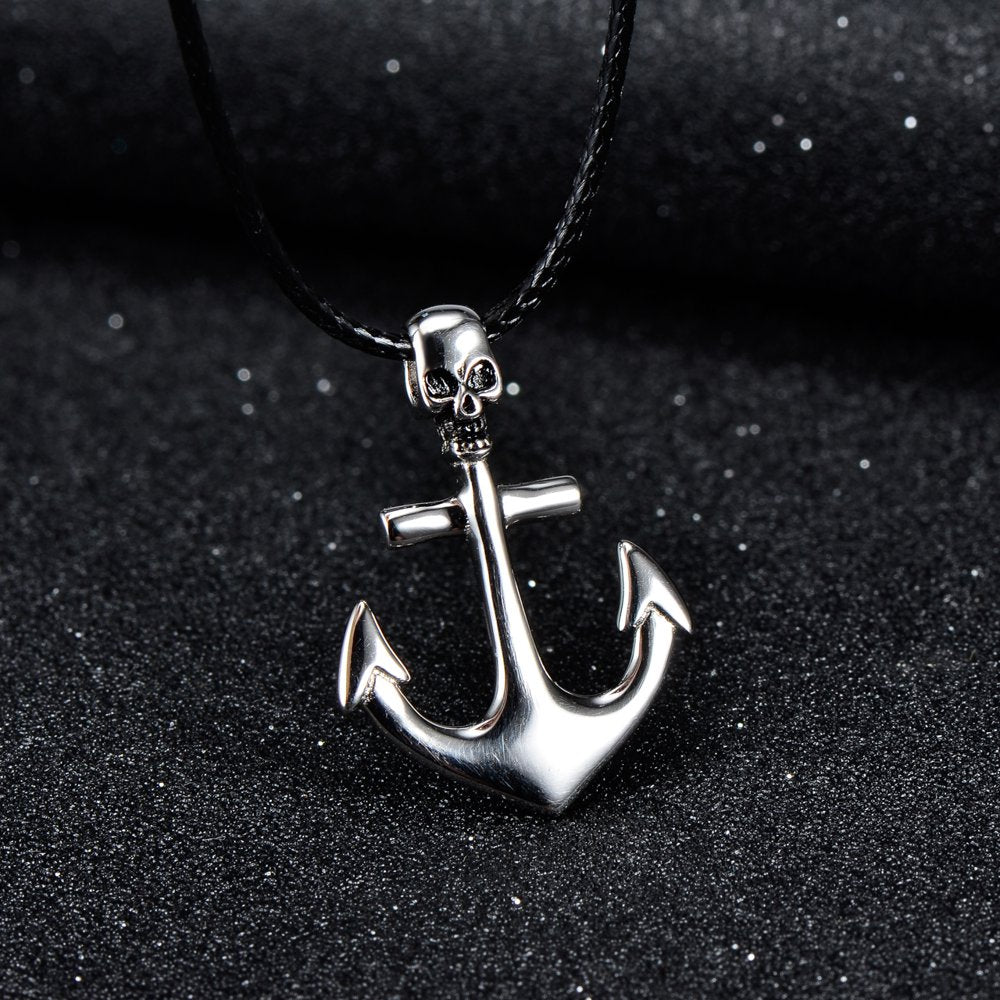 Skull Necklace Anchor Pendant Necklaces 925 Sterling Silver for Mens Women Unisex Hypoallergenic 18K White Gold Plated Fashion Jewelry Festival Gifts for Son Daughter