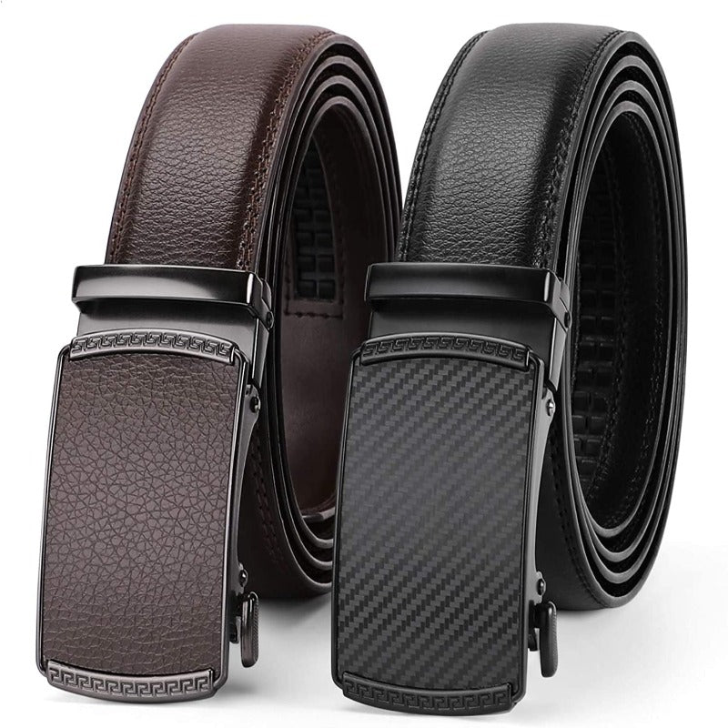 Set of 2 Leather Ratchet/Automatic Dress Belts for Men