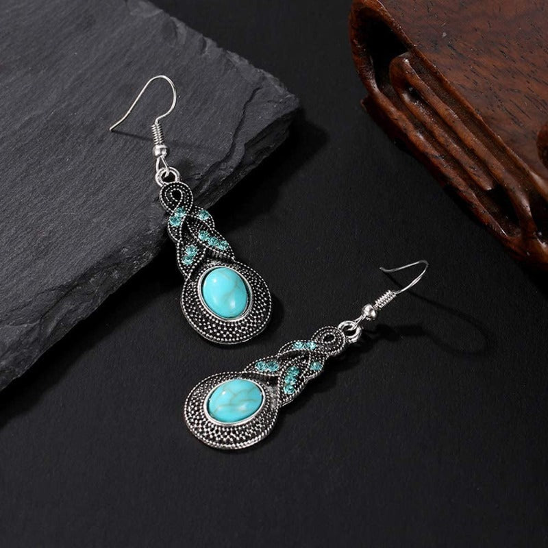 Turquoise Water Drop Shaped Bohemian Style Necklace and Earrings Set
