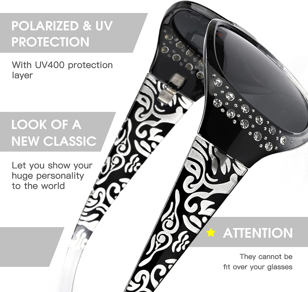 Polarized Sunglasses for Women, Rhinestone Wrap Around Sunglasses with UV Protection Lens LS008