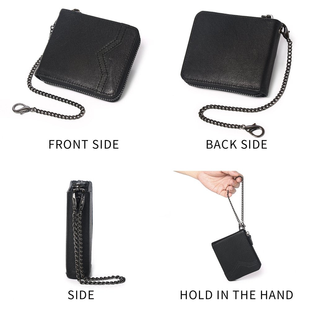 Men's Genuine Leather Wallet, RFID Anti-Scanning Anti-Theft Mens Zipper Wallet