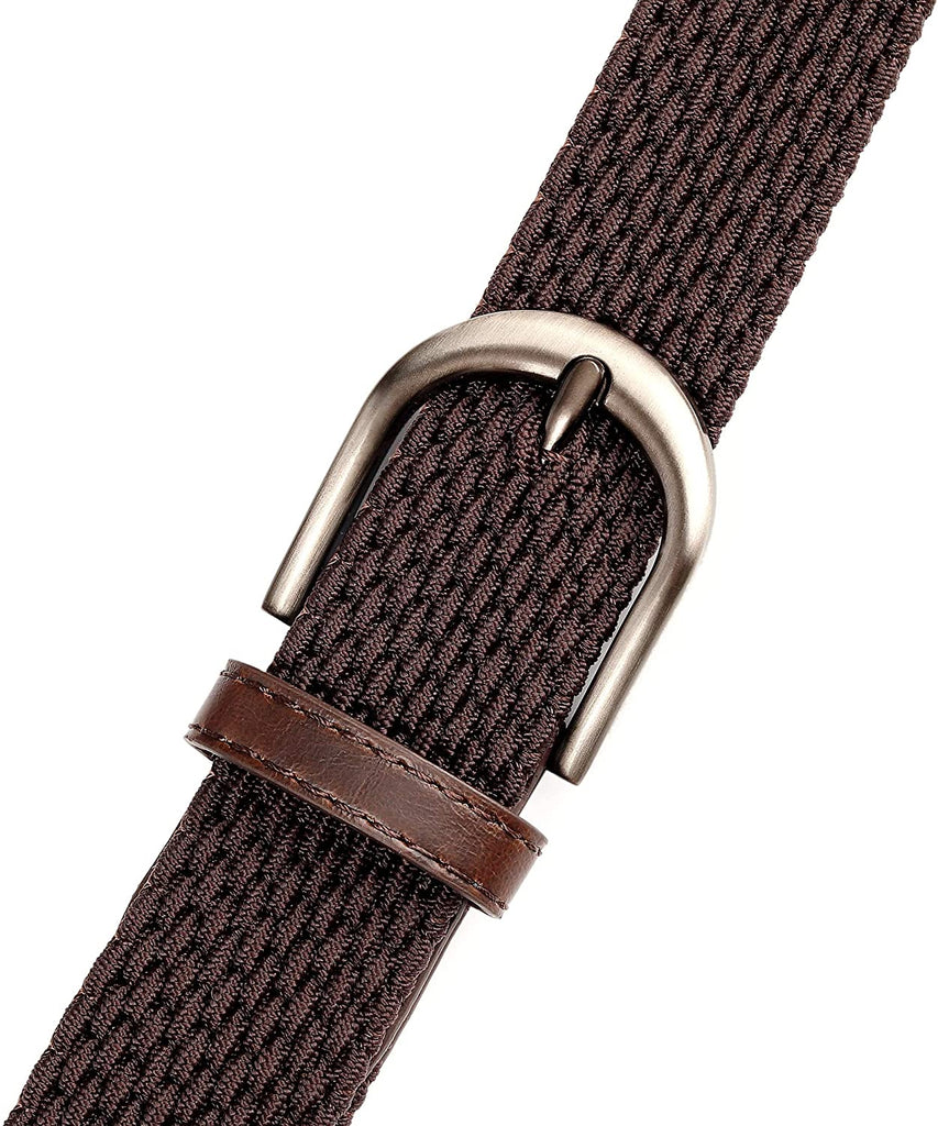 Mile High Life | Braided Stretch Elastic Belt | Pin Oval Satin Nickel Buckle | PU Leather Loop End Tip