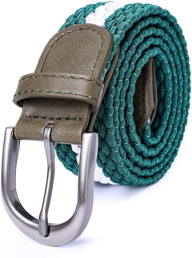 Mile High Life | Braided Stretch Elastic Belt | Pin Oval Satin Nickel Buckle | PU Leather Loop End Tip