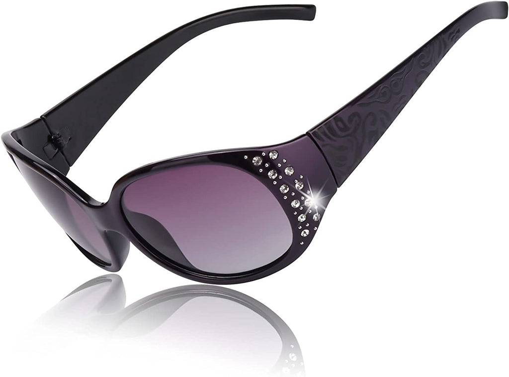 Polarized Sunglasses for Women, Rhinestone Wrap Around Sunglasses with UV Protection Lens LS008