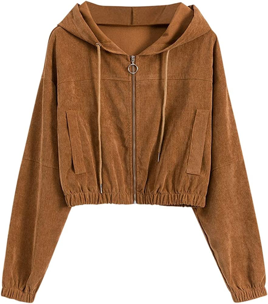 Women's Corduroy Cropped Jacket with Pockets