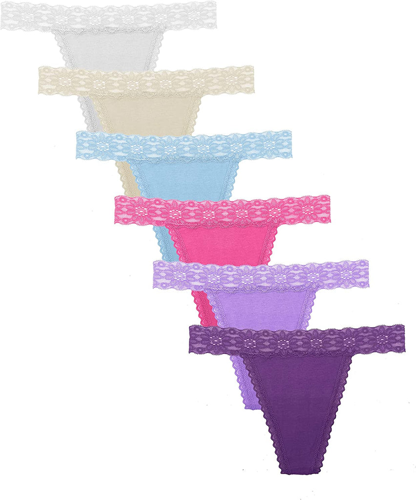 6 Pack Women's Thong Cotton Sexy Lace Panties