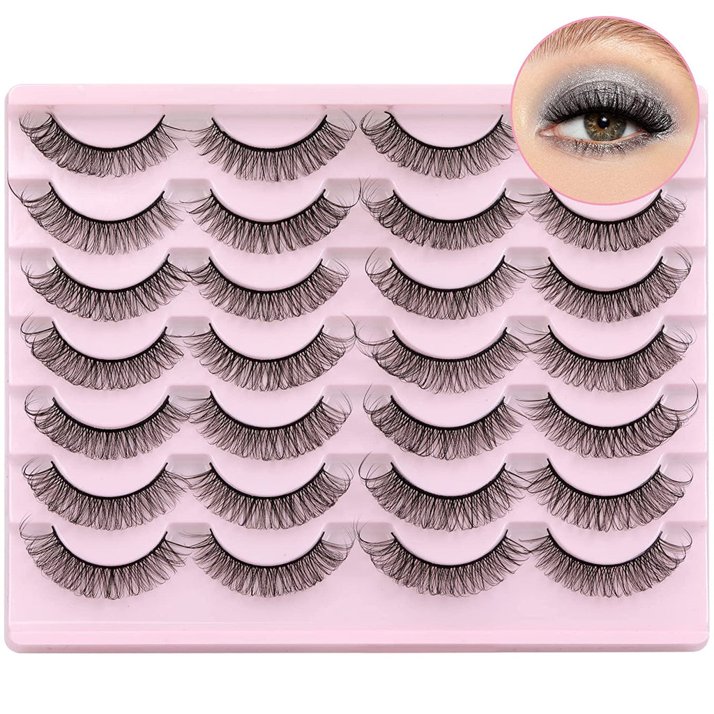 Newcally Lashes False Eyelashes Cat Eyes Wispy Natural Faux Mink Lashes 14 Pairs Pack Light Volume Short Fake Eye Lashes Multipack