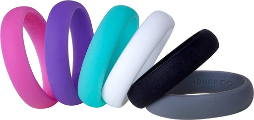 Womens Silicone Wedding Ring Band - 6 Ring Pack 
