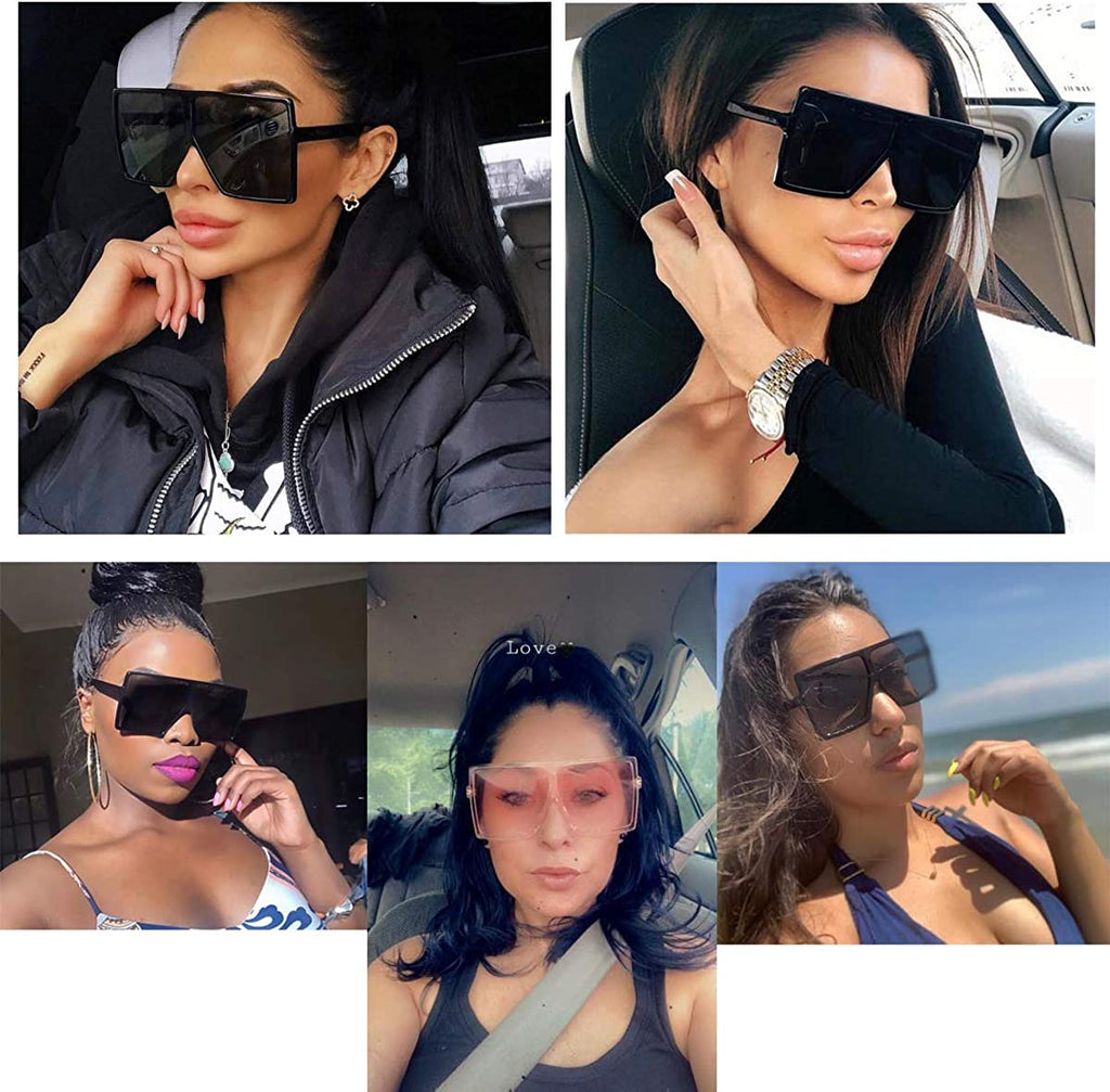 ENSARJOE Square Oversized Sunglasses for Women Men Flat Top Fashion ShadesUV Protection