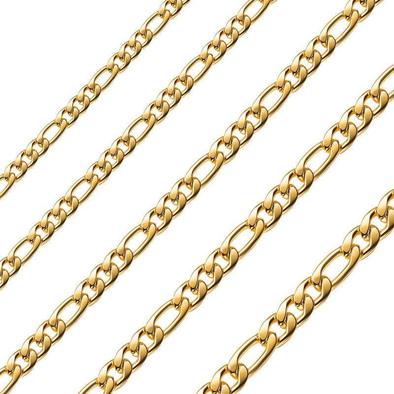 18K Gold Plated over Stainless Steel Figaro Chain Necklace 16-30 Inches 4-8.5MM