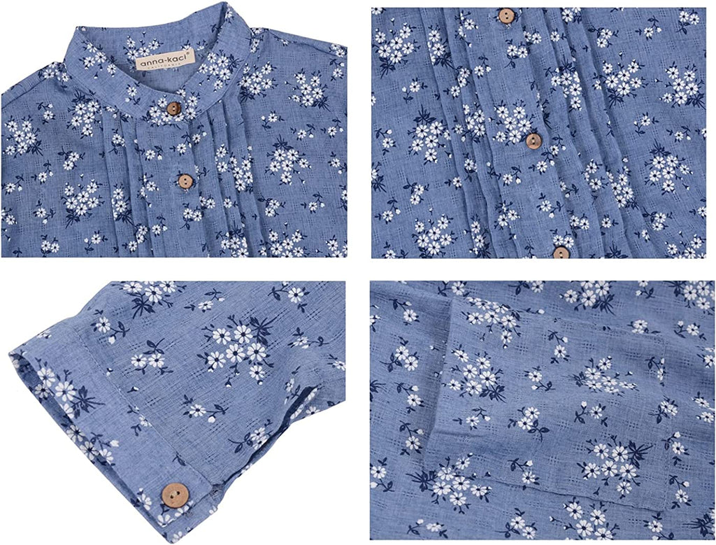 Women's plus Size Shirts Casual Loose Long Sleeve Button down Floral Print Hollow Blouse Tops
