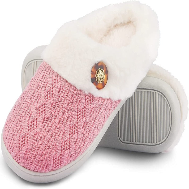 Women's Memory Foam Fuzzy House Slippers - Indoor Outdoor with Faux Fur Lining
