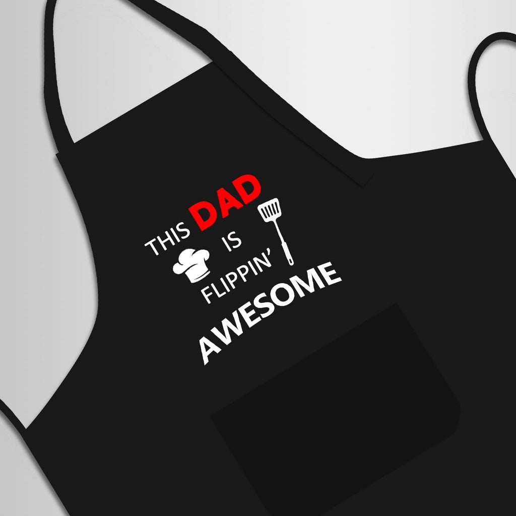 Funny Apron, BBQ Grill Apron with 2 Pockets, Funny Aprons for Men, Women, One Size Fits All, Cooking Aprons, Personalized Apron, BBQ Gift Apron for Father, Husband, Chef (This Dad is Flippin' Awesome)