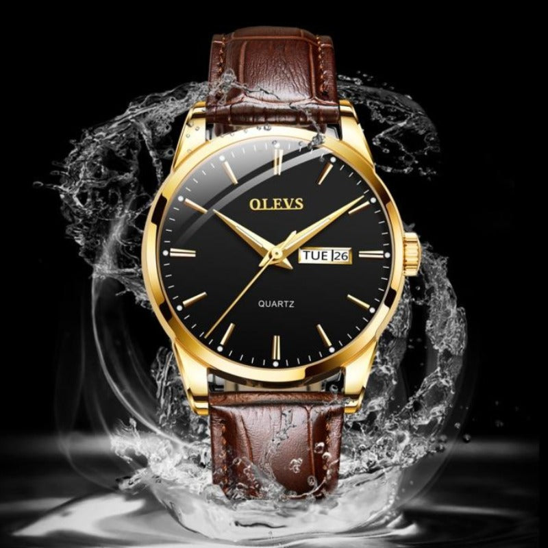 Men's Waterproof Casual Leather Wristwatch