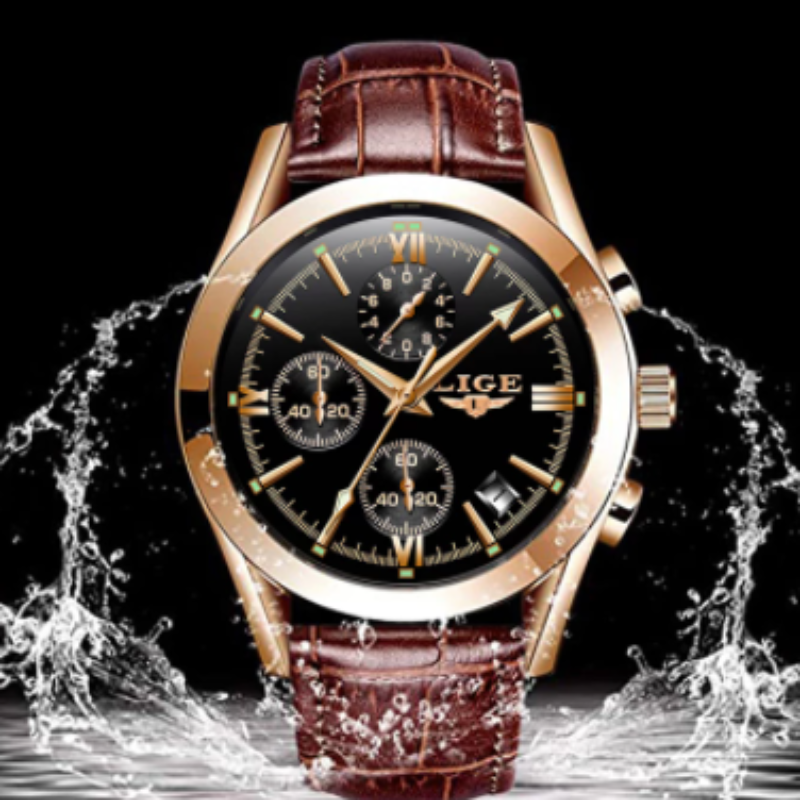 Men's Leather Waterproof Chronograph Sport Watch