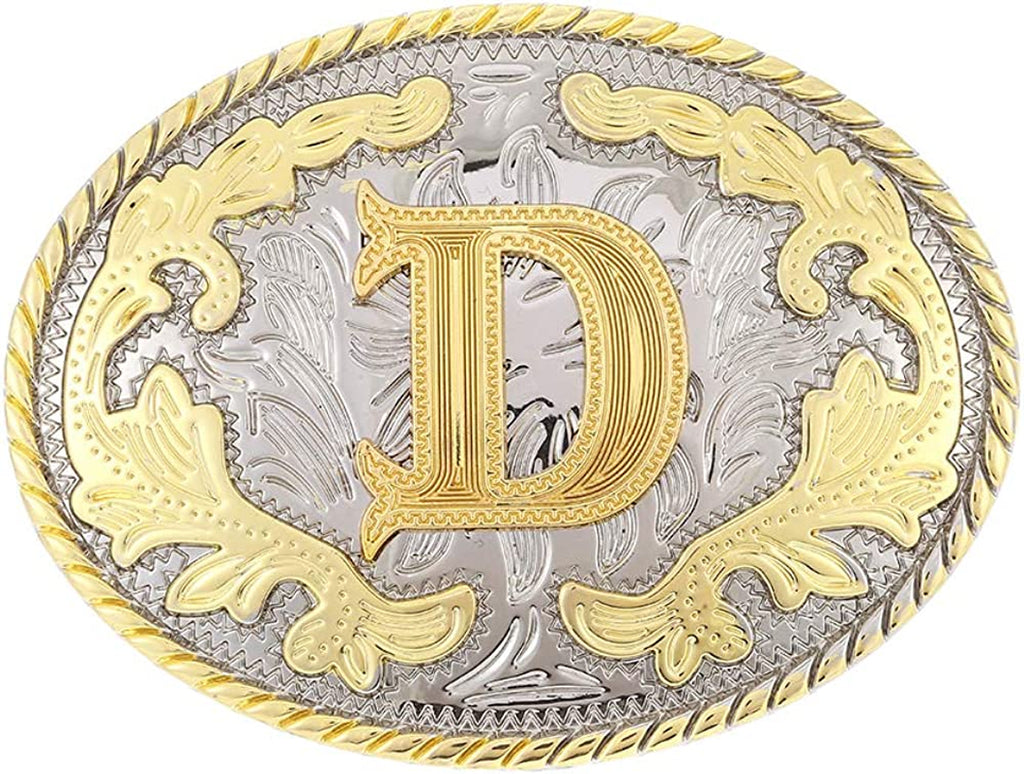 Western Belt Buckle with Initial Letters - Cowboy Rodeo Gold Large Belt Buckle for Men and Women