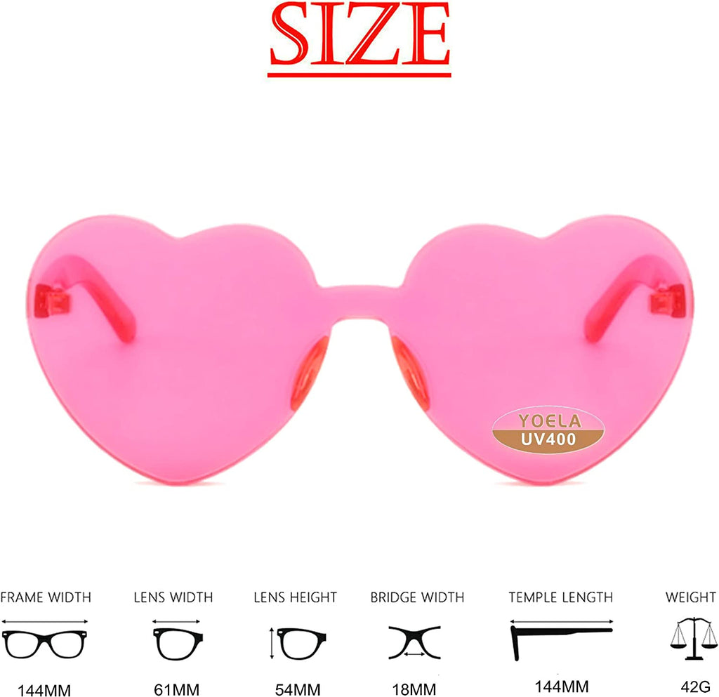 Heart Oversized Rimless Sunglasses One Piece Heart Shape Eyewear Colored Sunglasses for Women