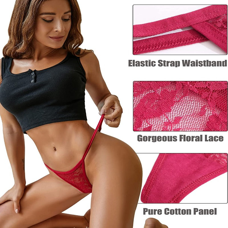 10 G-String Thongs for Women - Sexy Lace Low Rise Underwear