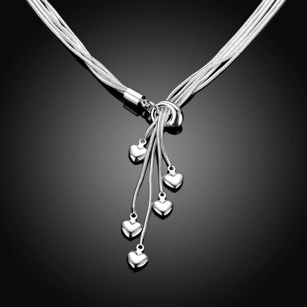 925 Sterling Silver Five-line Chain with Five-Heart Necklace