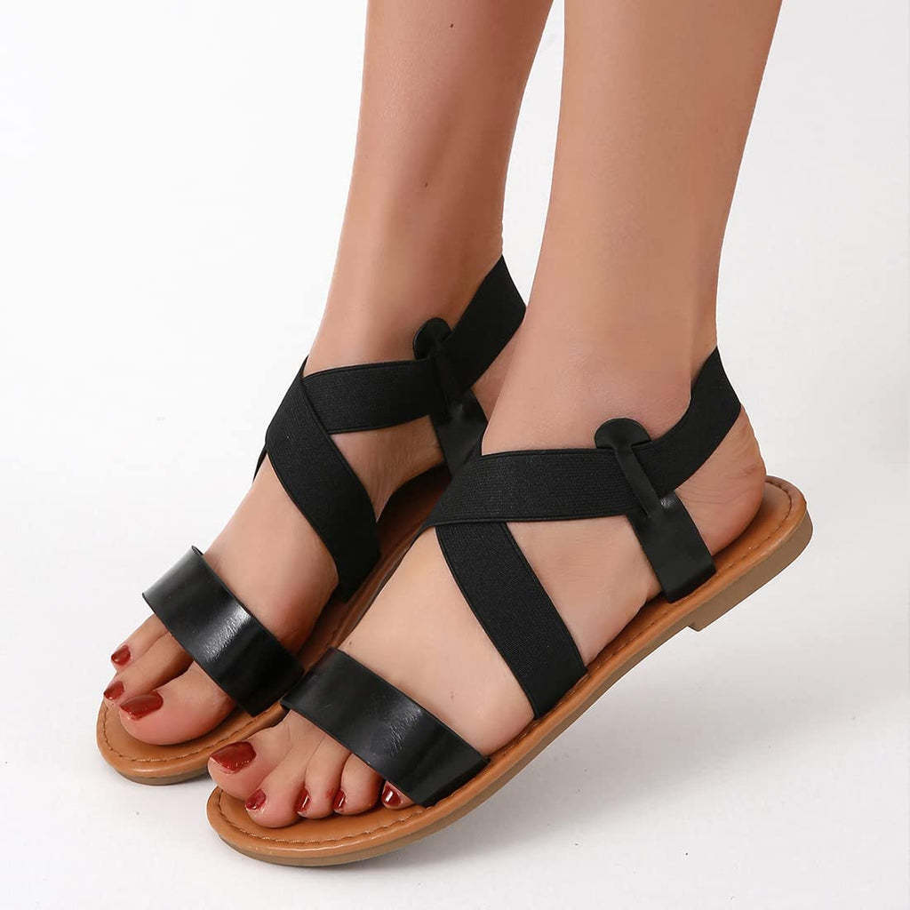 Elastic Cute Flat Sandals for Women Casual Summer Beach Shoes Sandal Vacation Travel Gladiator Sandals