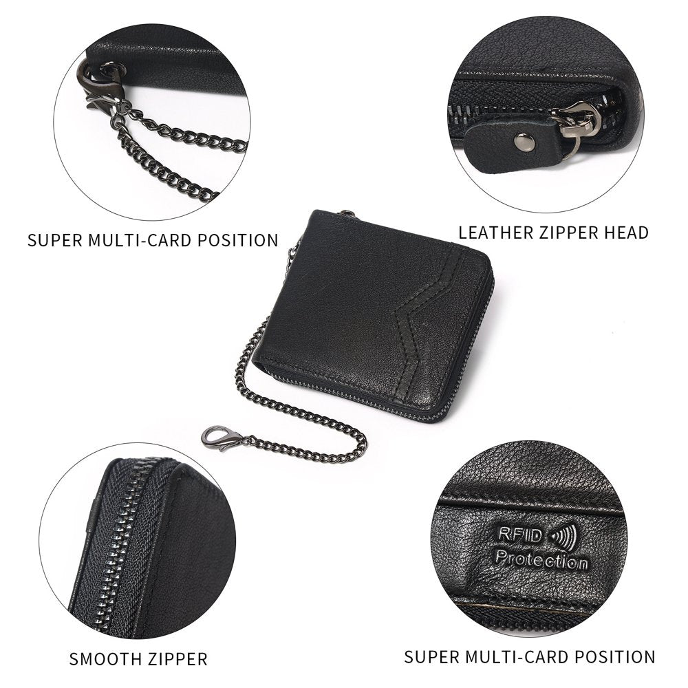 Men's Genuine Leather Wallet, RFID Anti-Scanning Anti-Theft Mens Zipper Wallet