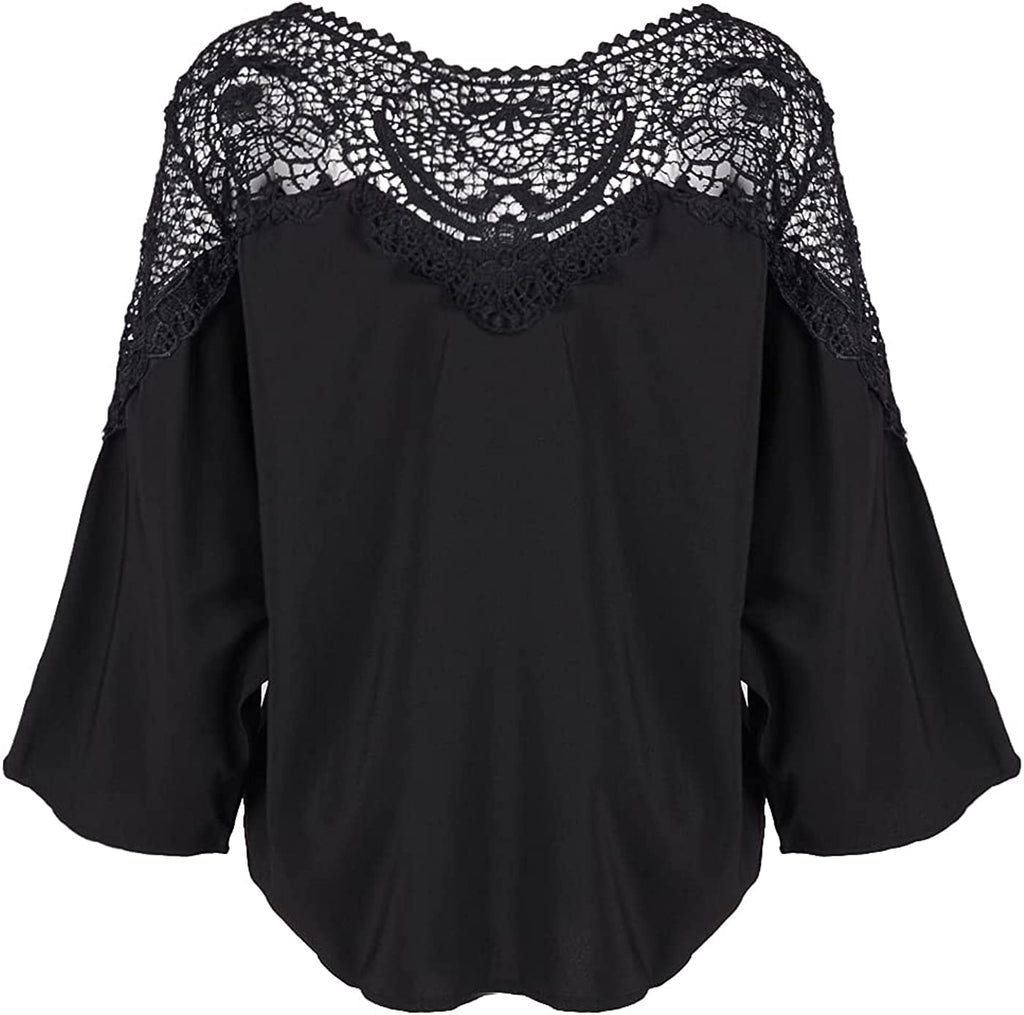 Women's Cute Flower Blouse Top Long Sleeve Lace Crochet Shirt
