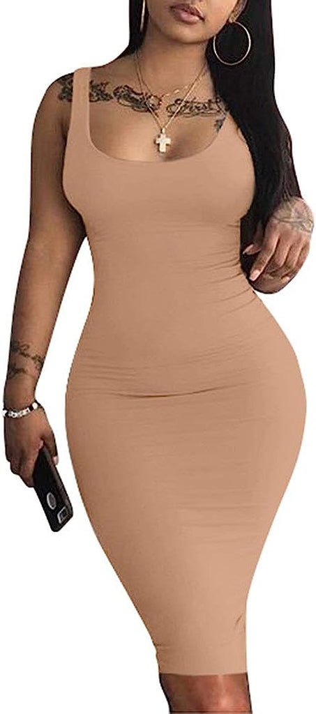 Women's Sexy Bodycon Tank Dress Sleeveless Basic Midi Club Dresses