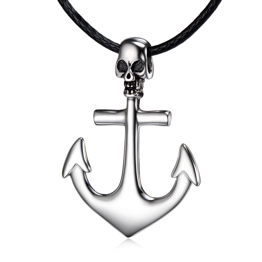 Skull Necklace Anchor Pendant Necklaces 925 Sterling Silver for Mens Women Unisex Hypoallergenic 18K White Gold Plated Fashion Jewelry Festival Gifts for Son Daughter