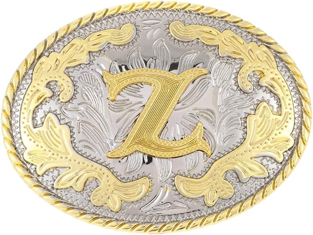 Western Belt Buckle with Initial Letters - Cowboy Rodeo Gold Large Belt Buckle for Men and Women