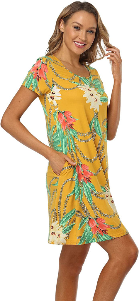 Qurvoo Women's Short Summer Casual Dress Floral Tank Sleeveless/Short Sleeve Dress with Pockets