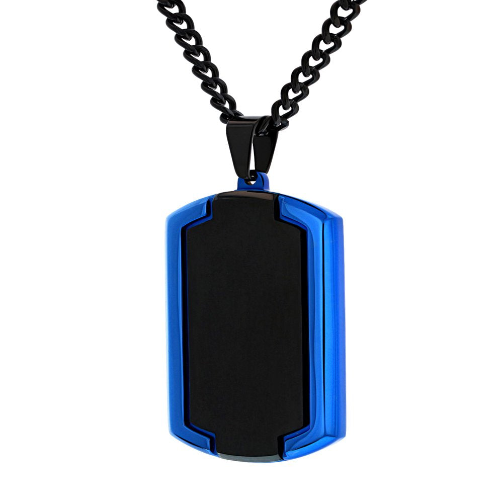 Men's Stainless Steel Blue Two-Tone Dog Tag Pendant Necklace Chain