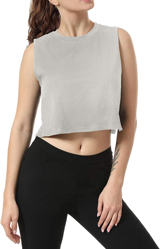 Women Summer Short-Sleeved T-Shirt Crop Top Sleeveless Racerback Workout Yoga Short Tank Top.JNINTH