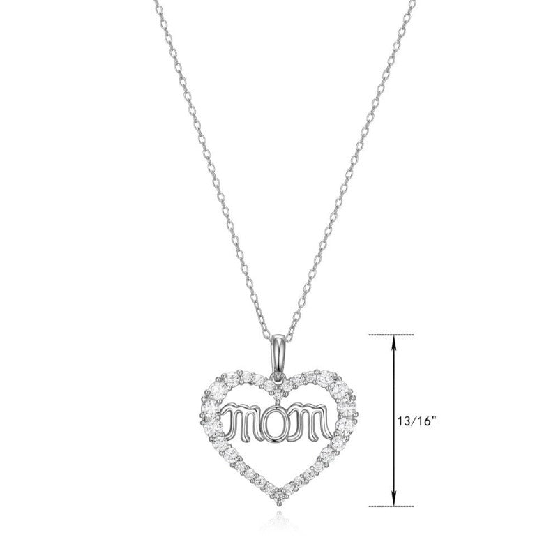 925 Sterling Silver Open Heart "Mom" Pendant Necklace with 18" Chain