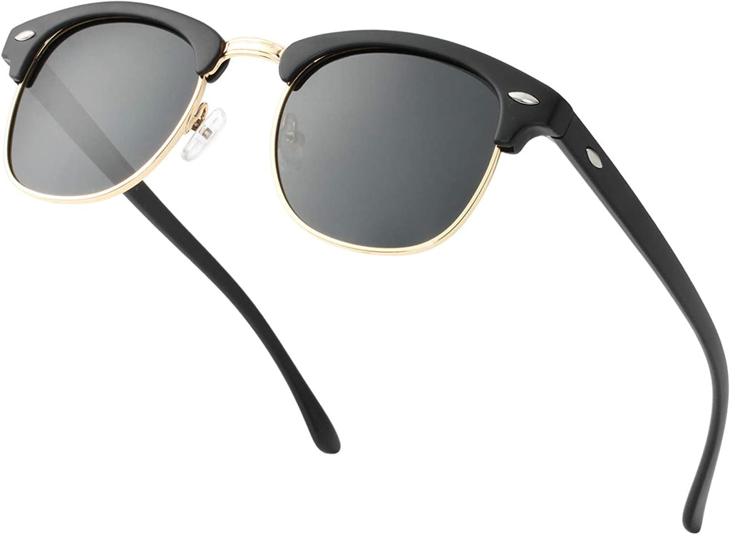 Retro Semi-Rimless Polarized Sunglasses for Driving with 100% UV Blocking