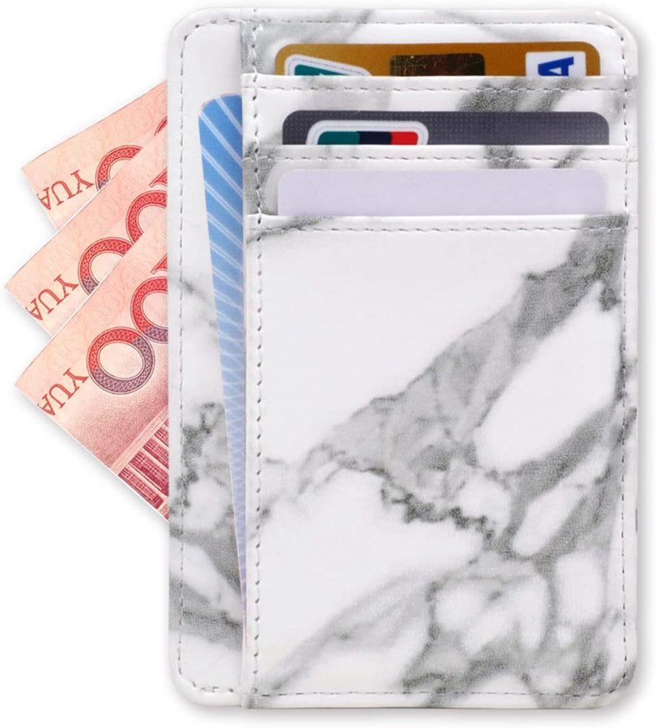 Slim Minimalist RFID Leather Wallets,Thin Front Pocket Wallet,Credit & ID Card Holder for Men & Women(White Marble)