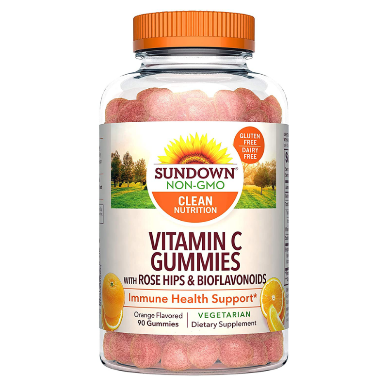 90 Count Sundown Vitamin C Gummies with Rose Hips, Citrus Bioflavonoids, Non-GMO, Dairy-Free, Gluten-Free, Vegetarian