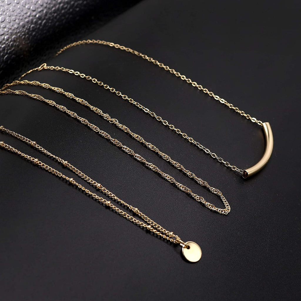  Dainty Layered Choker Necklaces Handmade Coin Tube Star Pearl Pendant Multilayer Adjustable Layering Chain Gold Plated Necklaces Set for Women Girls