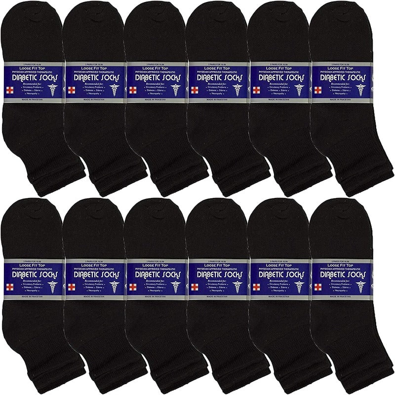 12 Pairs Men's Diabetic Socks Cotton - Physicians Approved