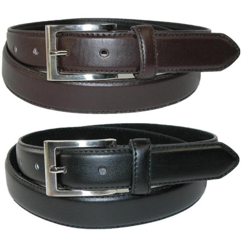 2 Pack Men's Leather Basic Dress Belts with Silver Buckle