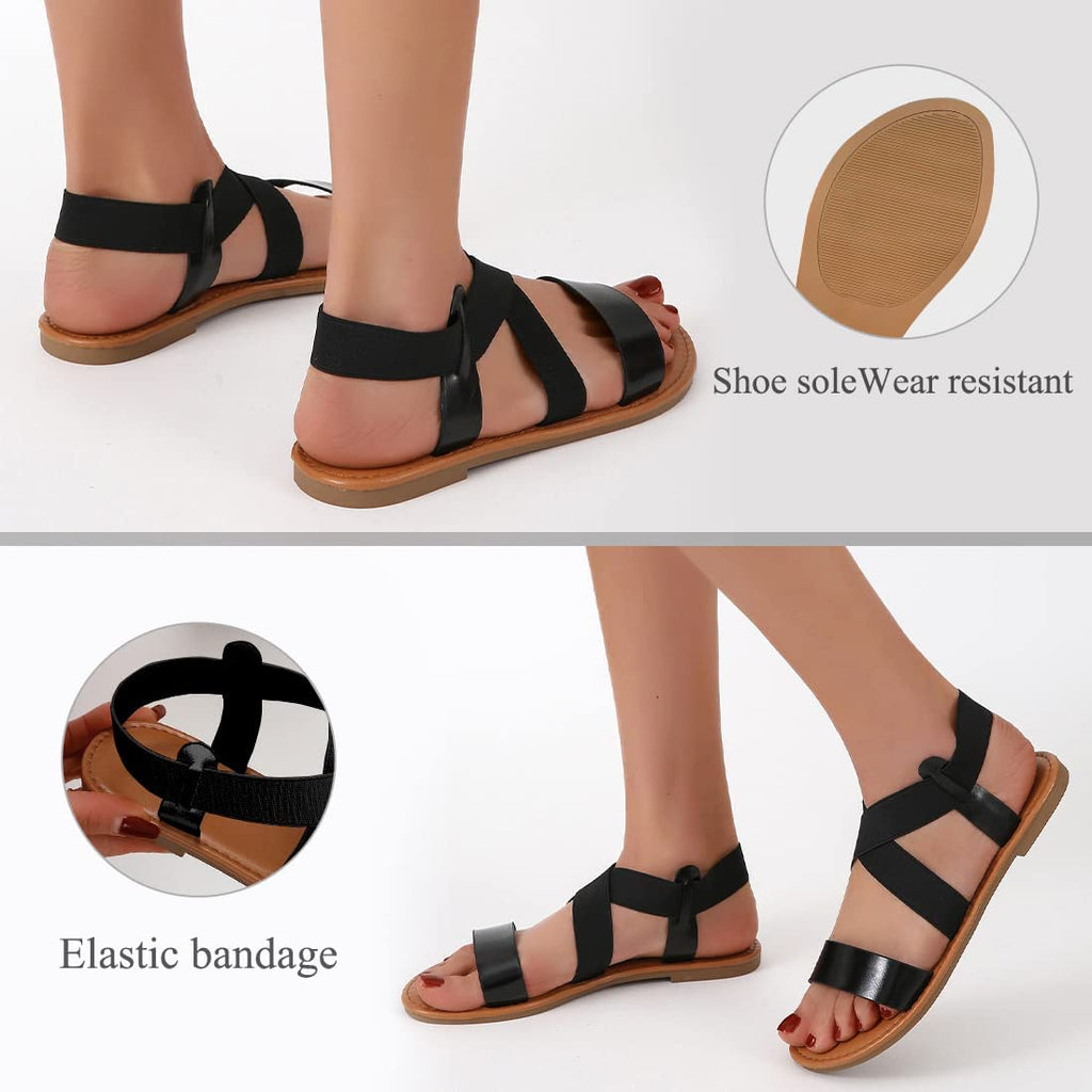 Elastic Cute Flat Sandals for Women Casual Summer Beach Shoes Sandal Vacation Travel Gladiator Sandals