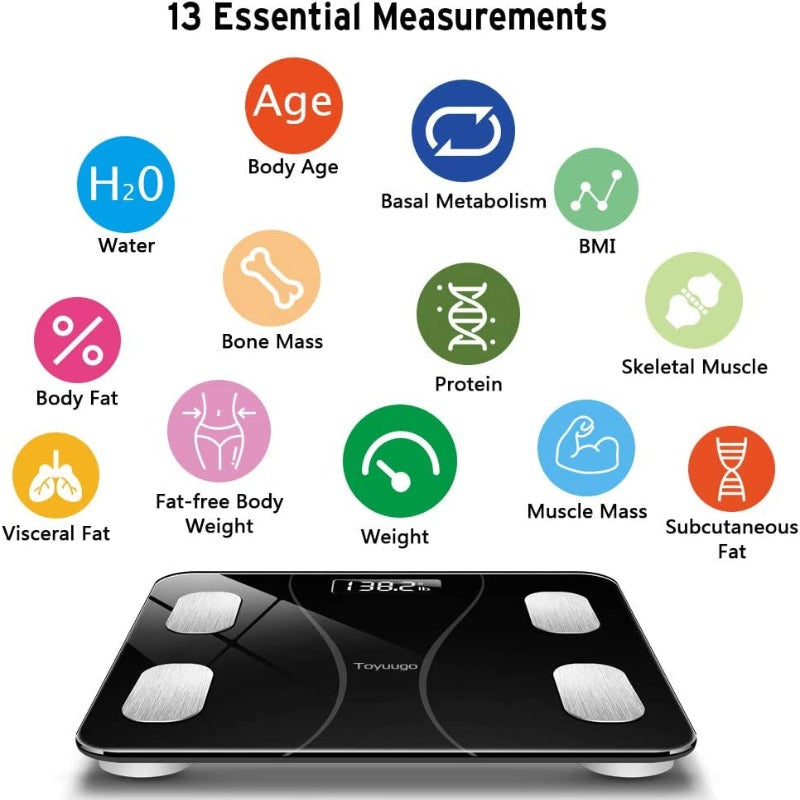 Smart Wireless BMI Digital Bluetooth Body Fat Scale with Smartphone App for Body Weight, Fat, Water, BMI, BMR