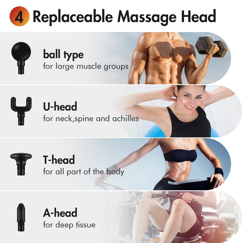 10 Speed Deep Tissue Muscle Massage Gun with 4 Massage Heads for Neck & Back Relief