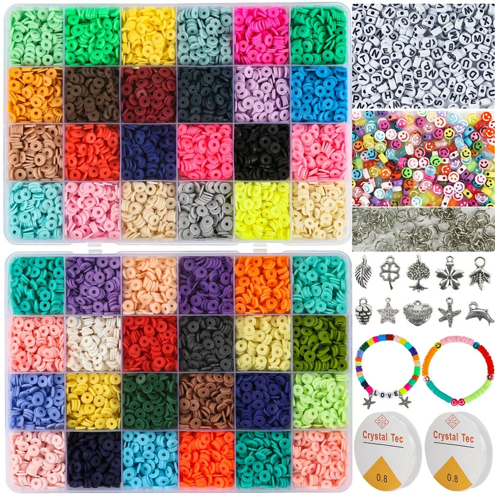 12000Pcs Flat Polymer Clay Beads Kit 48 Colors,6Mm Heishi Beads for Bracelets Necklaces Jewelry Making Gifts for Girls Ages 6-12
