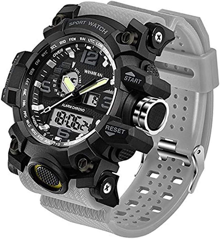 Men's Dual-Display Waterproof Sports Digital Watch with Alarm