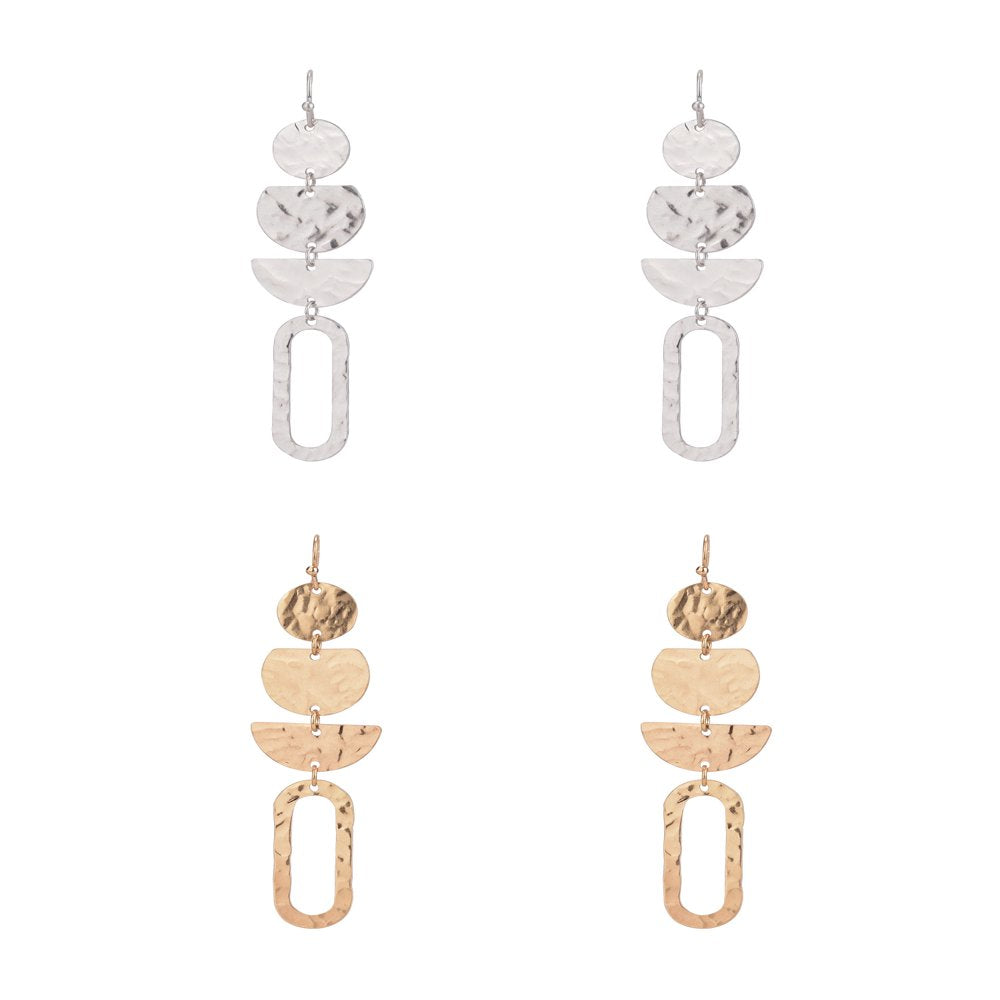  Women's Jewelry, Soft Silver-Tone and Soft Gold-Tone Metal Drop Duo Earring Set