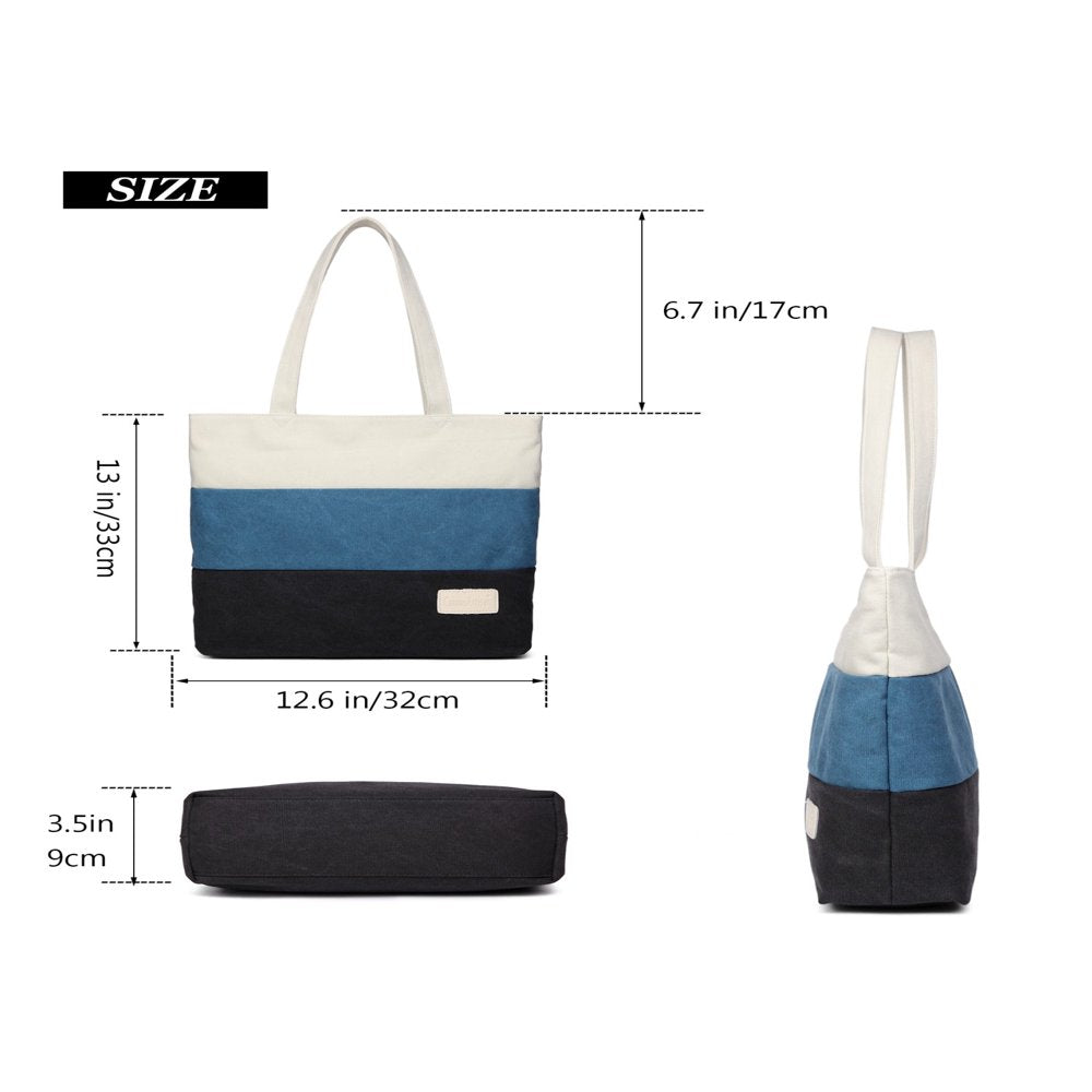 Women'S Canvas Handbags Shoulder Hand Bag Summer Tote Bag Beach Bag(Blue & Black)