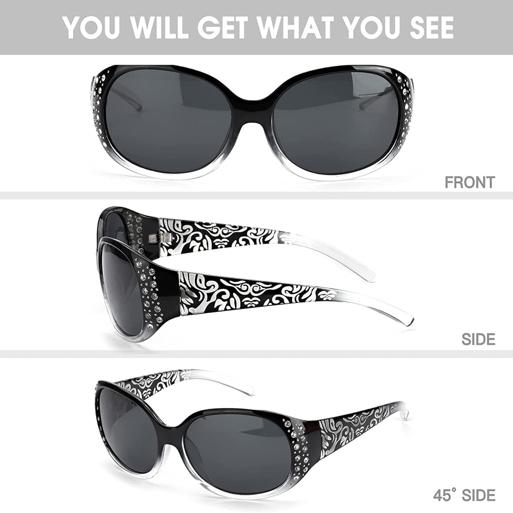 Polarized Sunglasses for Women, Rhinestone Wrap Around Sunglasses with UV Protection Lens LS008