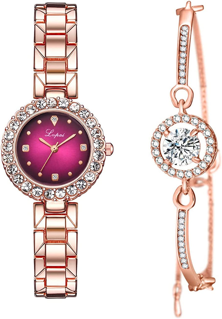 2 Piece Ladies Watch Set with Matching Crystal Bracelet 