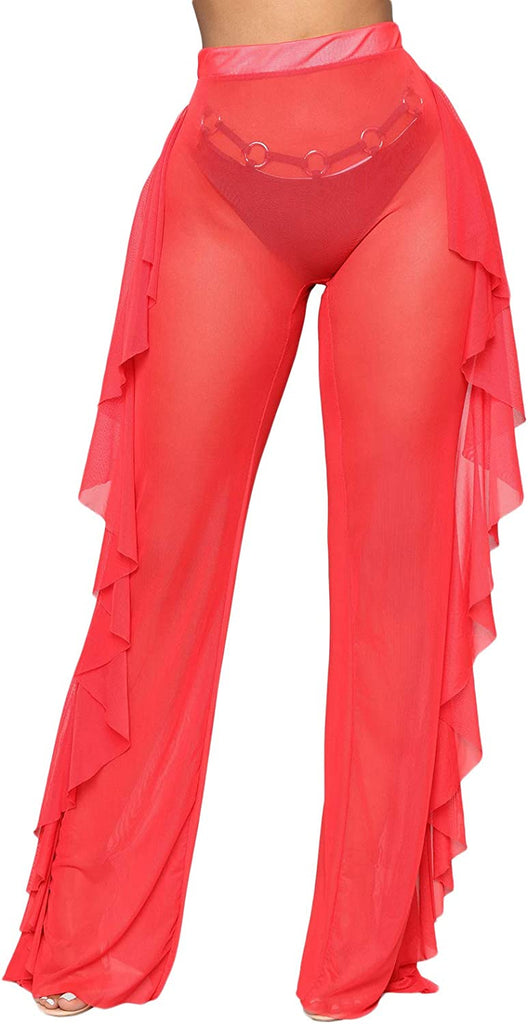  Women's Perspective Sheer Mesh Pants Swimsuit Bikini Bottom Cover ups Pants