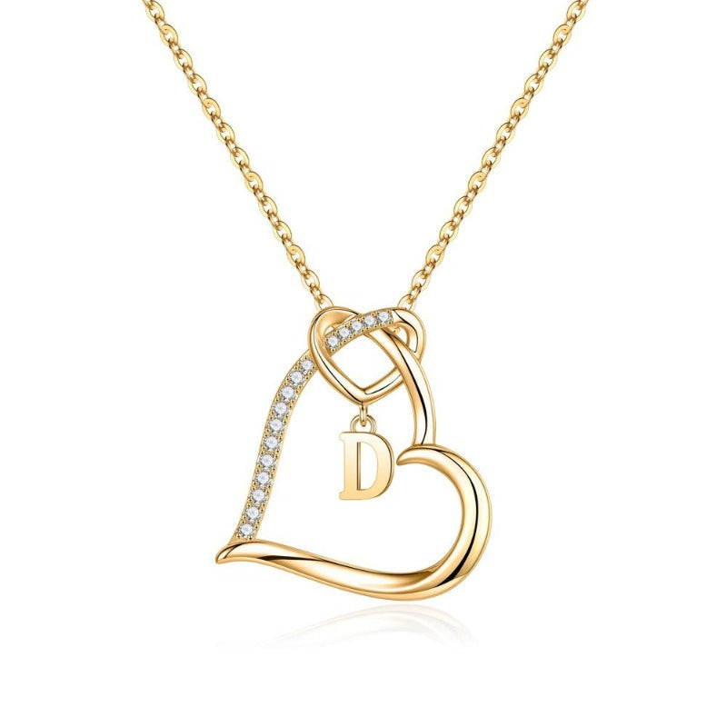 Women's 14K Gold Plated Heart Initial Necklace - Dainty Letter Initial Pendant Necklace